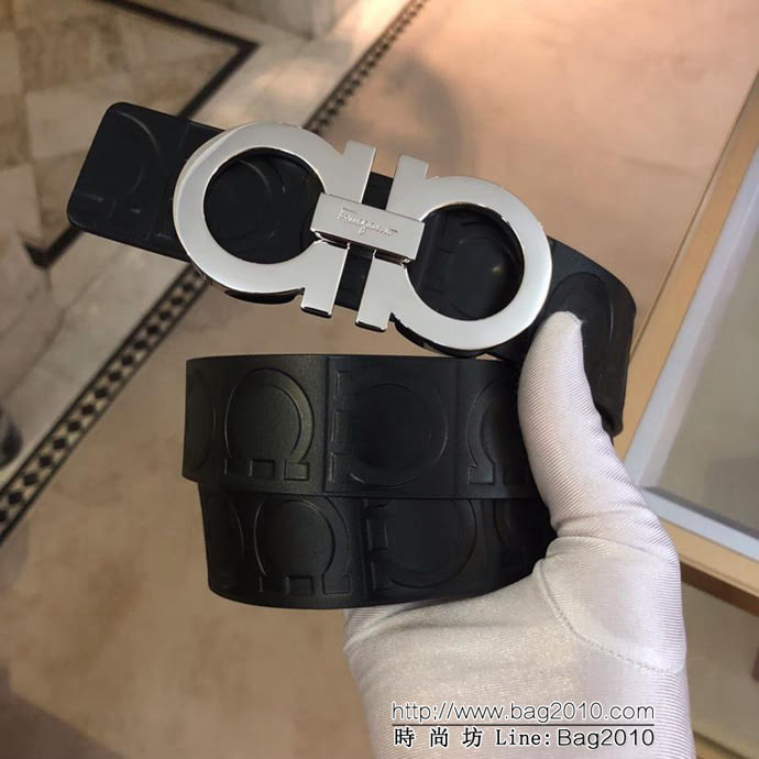 Ferragamo菲拉格慕 進口正版單層牛皮紮大花 內穿扣頭 復古風格 男士皮帶  xfp1166